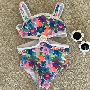Nicole Miller One-Piece Swimsuit with Sunglasses
